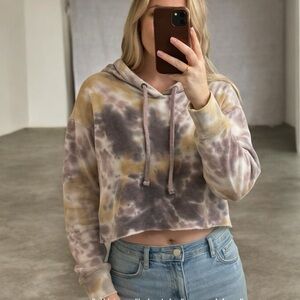 Oli VIV Mauve Batik Tie Dye Crop Hoodie Sweatshirt Small NWT Made USA
